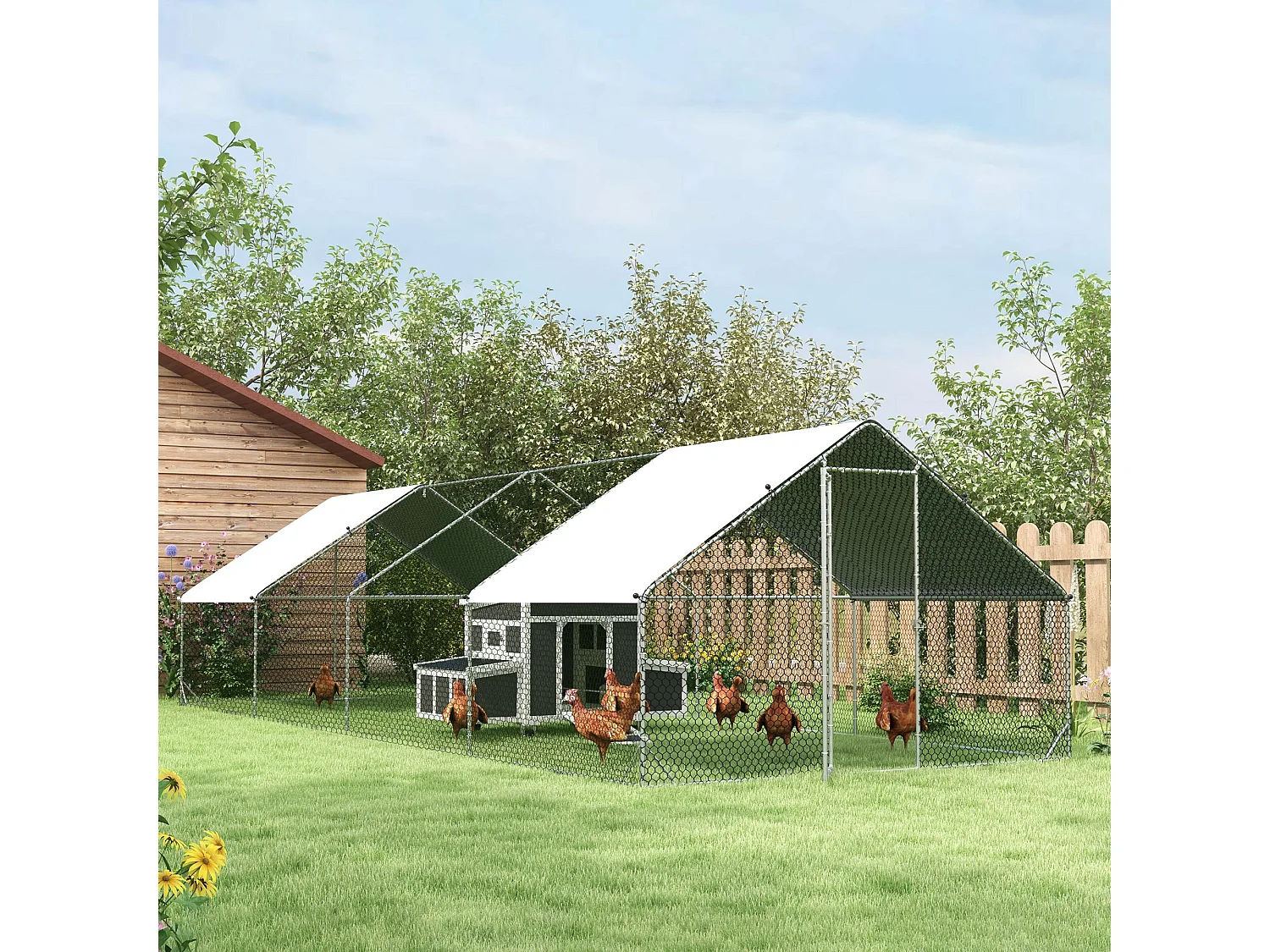 Pollaio per galline da giardino con telaio zincato 3x8x2m impermeabile