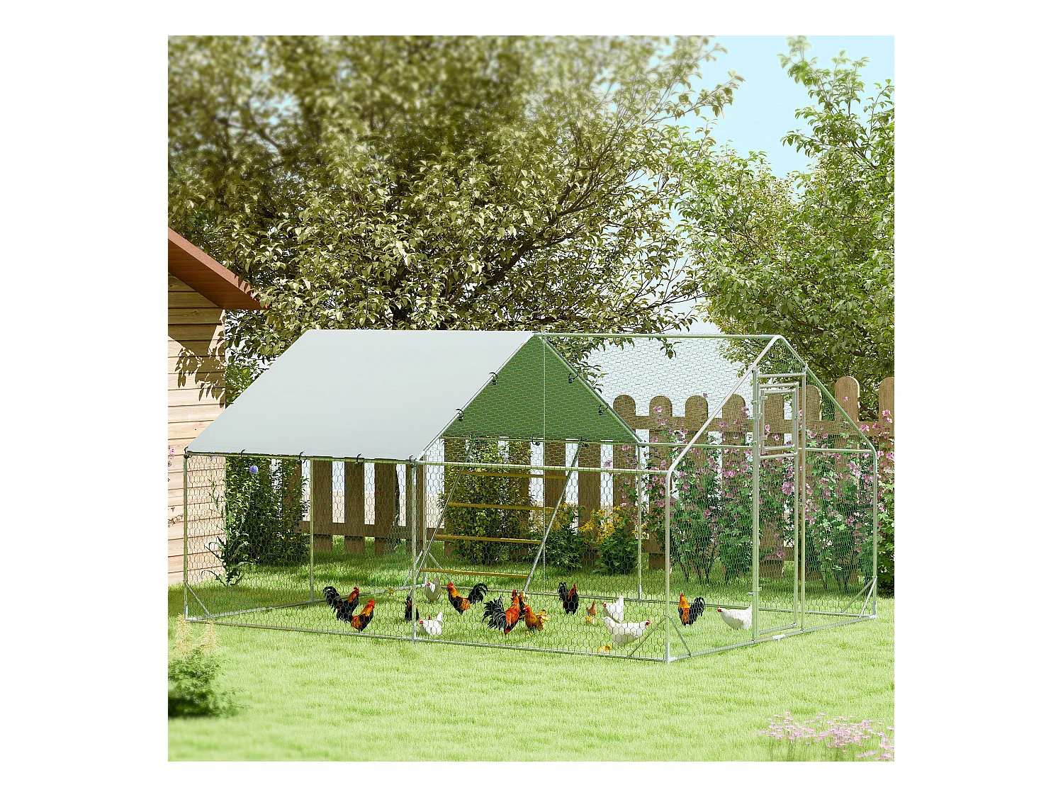 Pollaio da 12m² per 12-18 galline, tetto, mangiatoia e posatoio, 3x4x1.9m