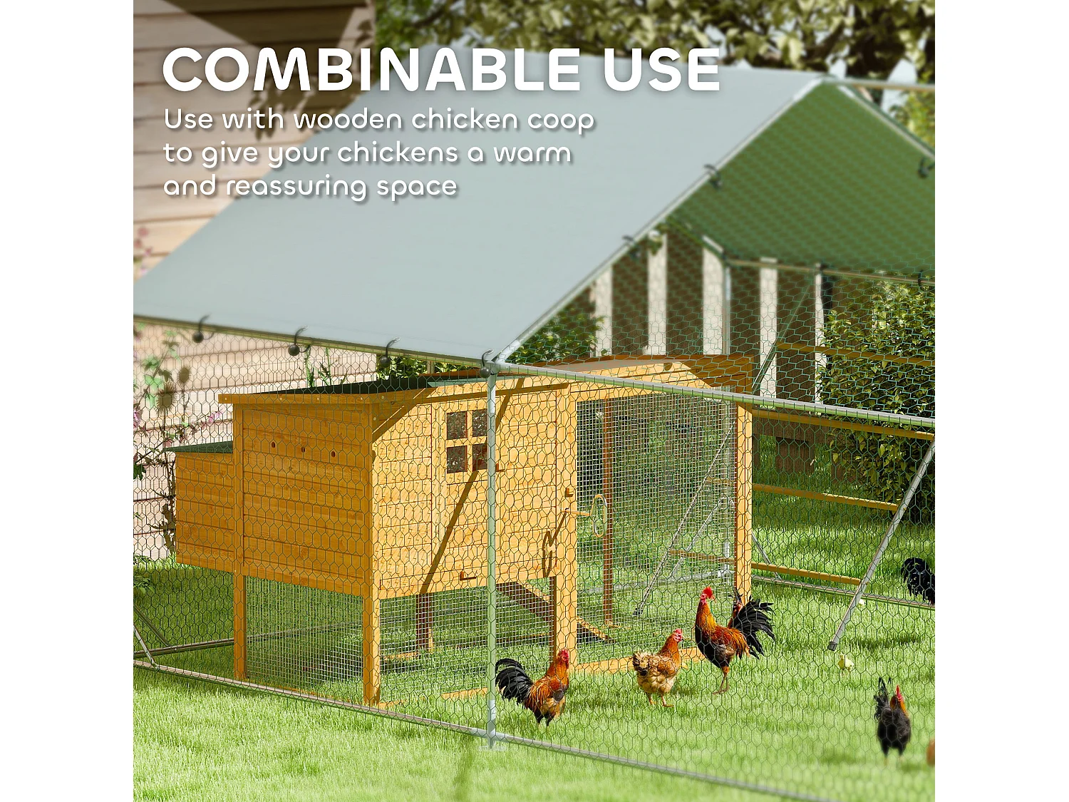 Pollaio da 12m² per 12-18 galline, tetto, mangiatoia e posatoio, 3x4x1.9m