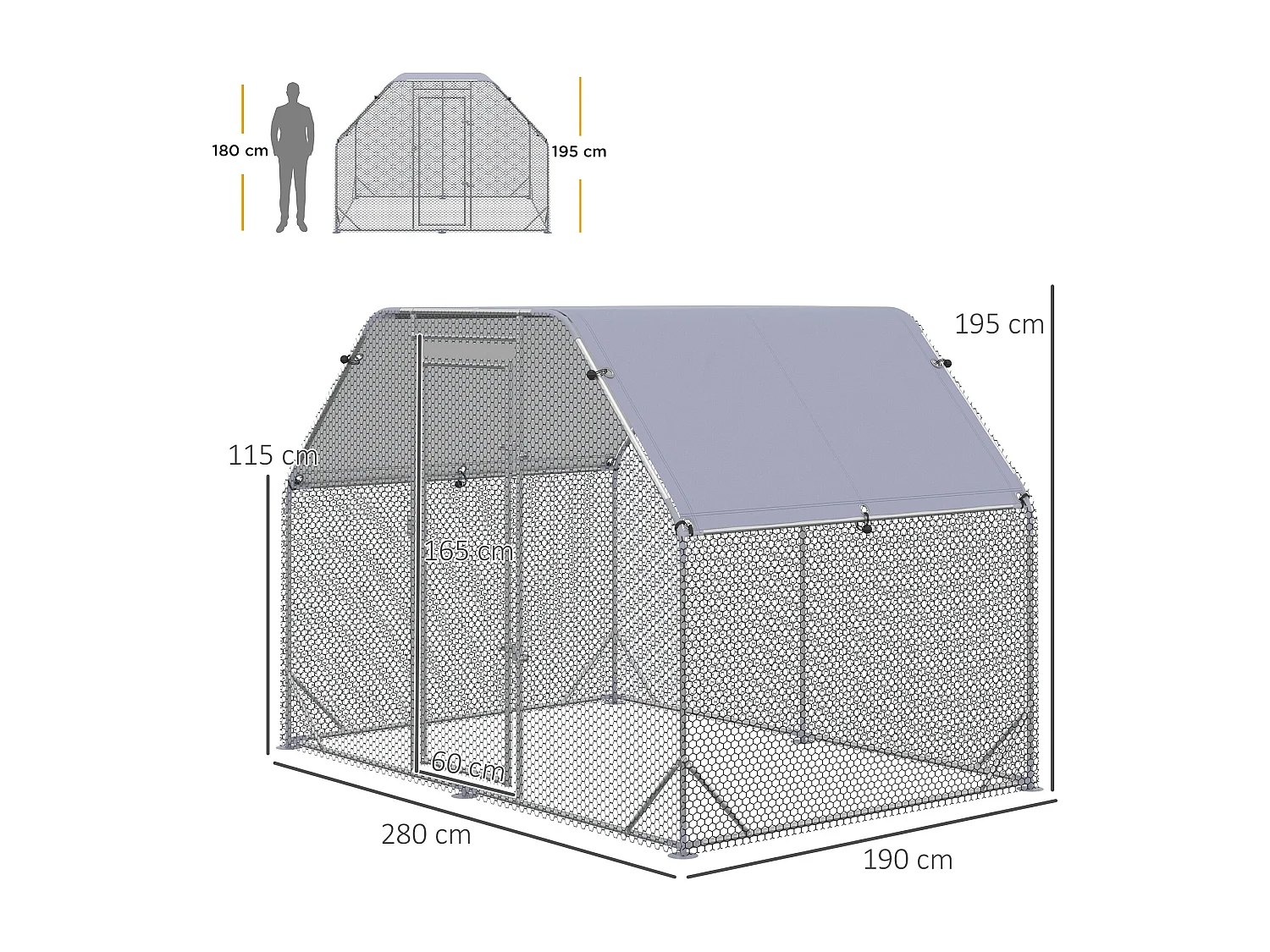 Pollaio da giardino 4-6 polli recinto per galline coperto 280x190x195cm