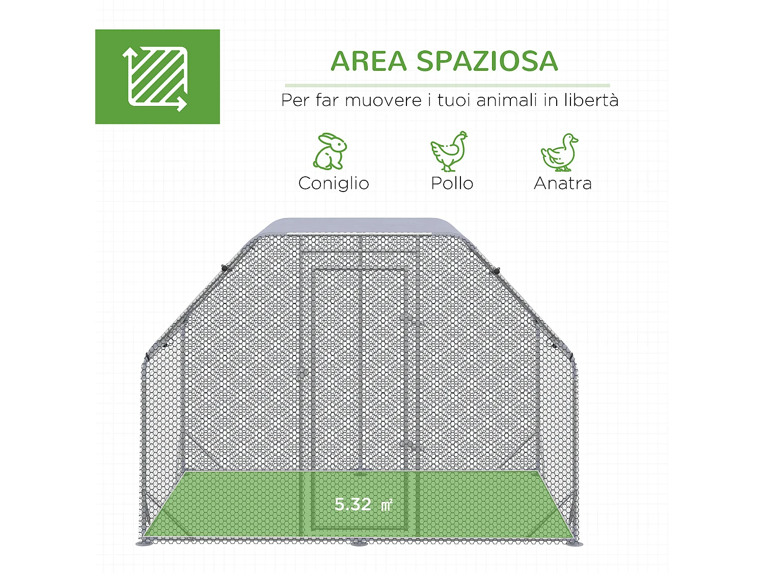 Pollaio da giardino 4-6 polli recinto per galline coperto 280x190x195cm