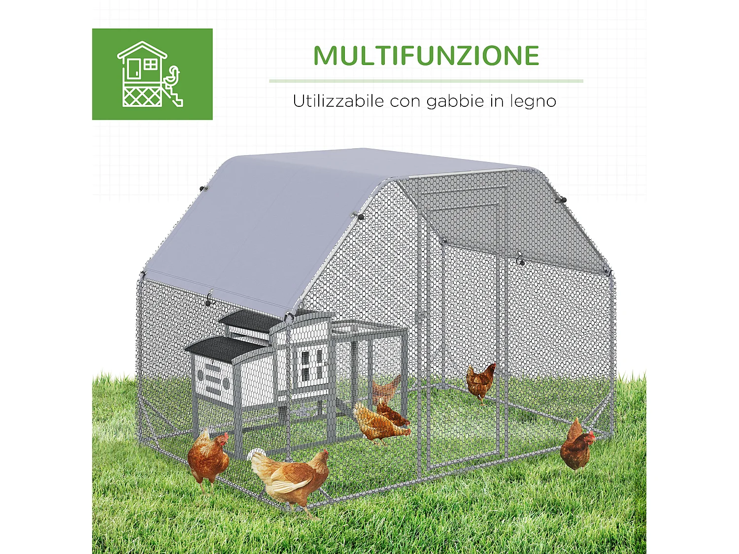 Pollaio da giardino 4-6 polli recinto per galline coperto 280x190x195cm