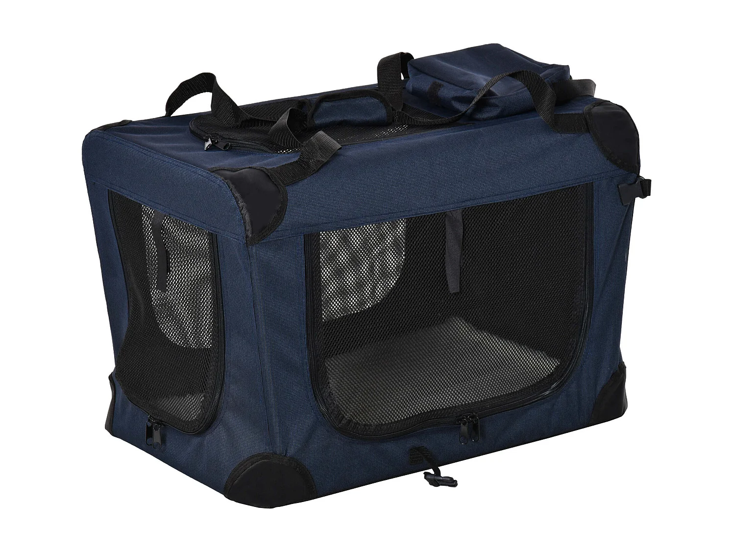 Borsa per cani a 3 ingressi con cuscino e sacche portaoggetti blu scuro