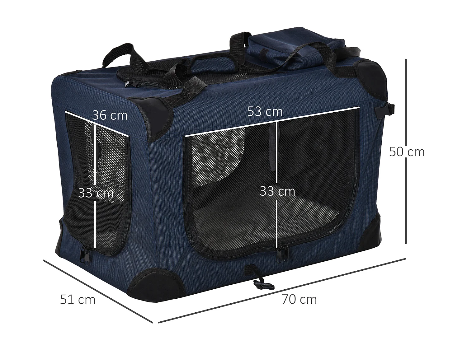 Borsa per cani a 3 ingressi con cuscino e sacche portaoggetti blu scuro