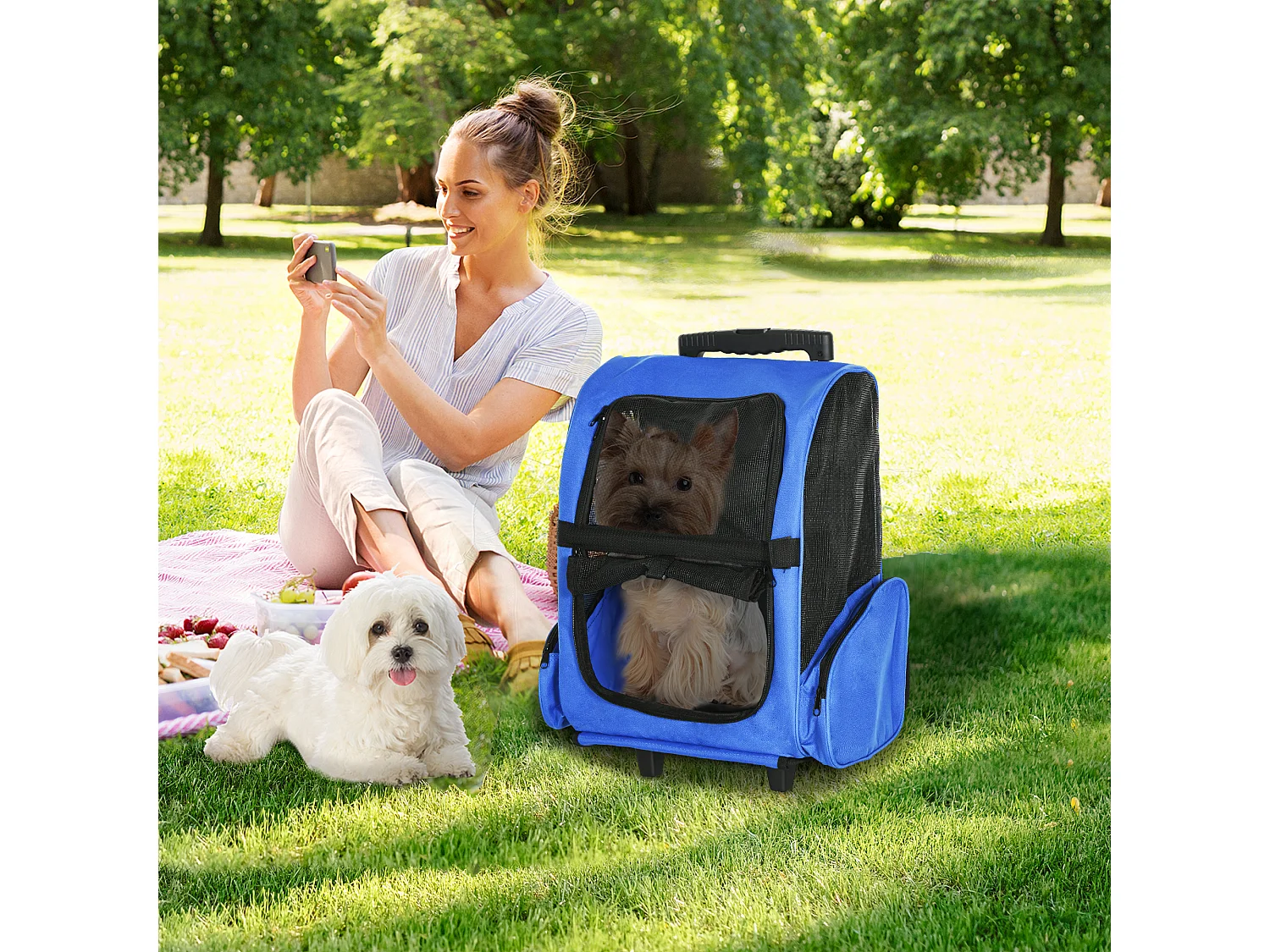 Trasportino zaino per cani e gatti con tasche maniglia telescopica ruote