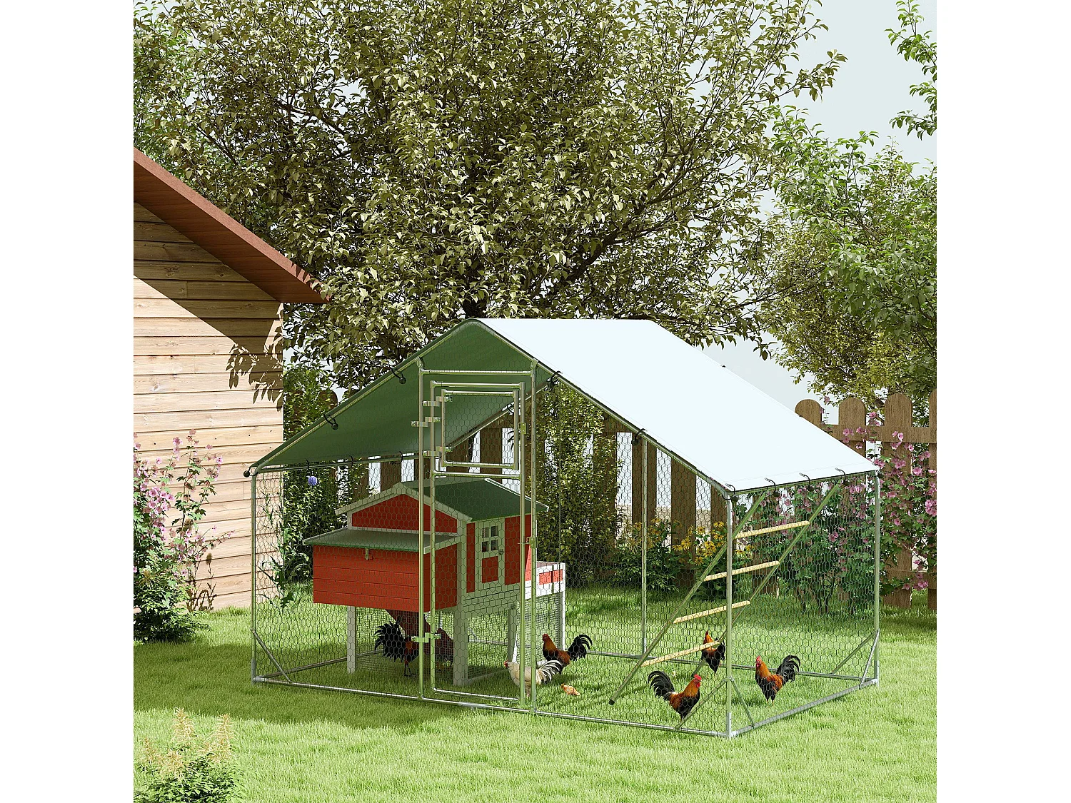 Pollaio da 6 m² per 6-8 galline, tetto, mangiatoia e posatoio, 3x2x1.9 m