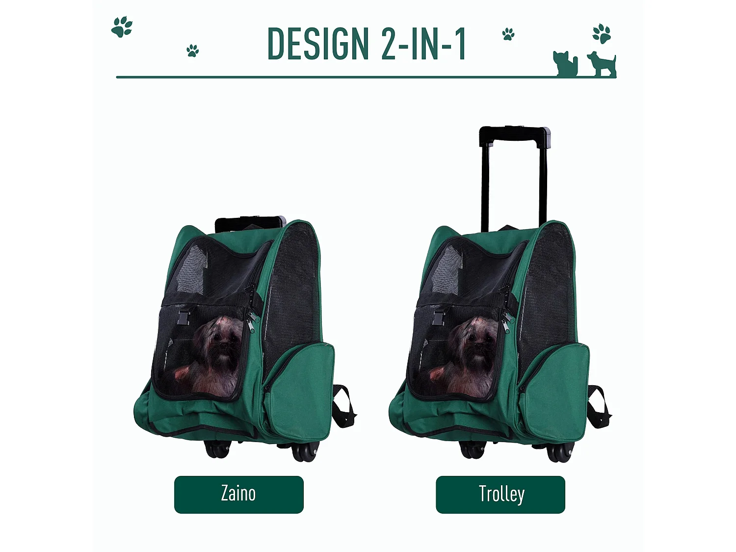 Trasportino zaino per cani e gatti con tasche maniglia telescopica ruote