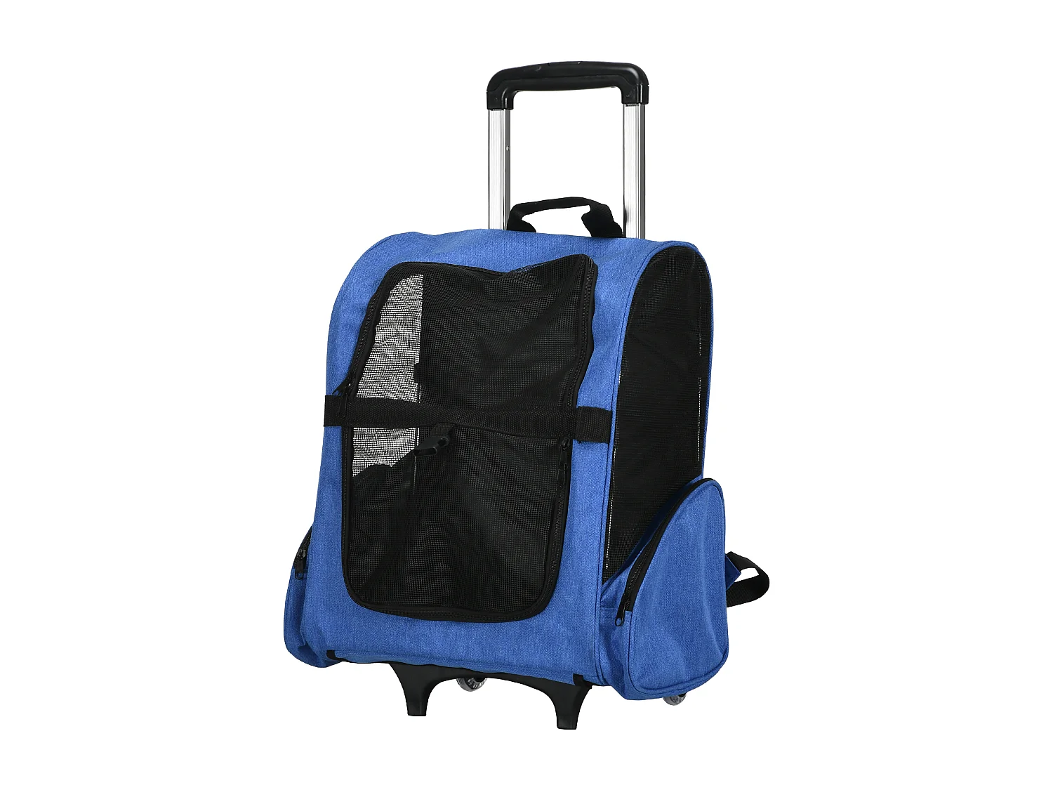 Trasportino zaino per cani e gatti con tasche maniglia telescopica blu