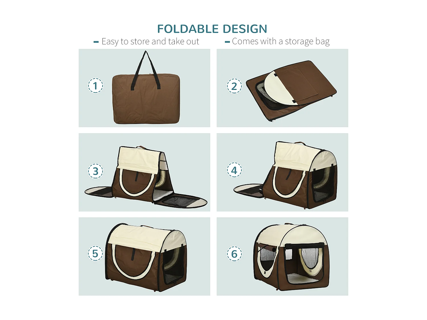 Trasportino per cani e gatti pieghevole con porta e finestre in rete