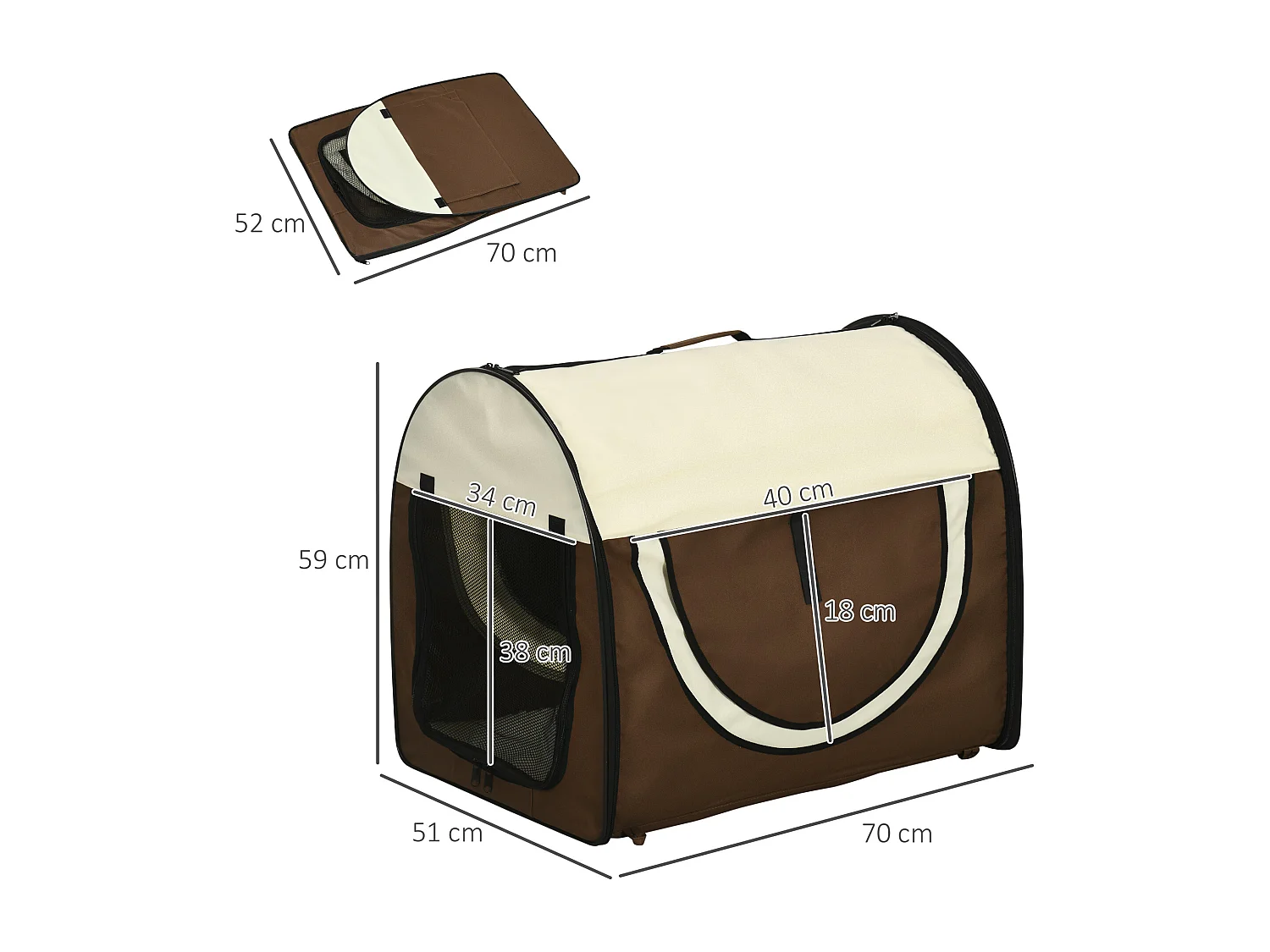 Trasportino per cani e gatti pieghevole con porta e finestre in rete