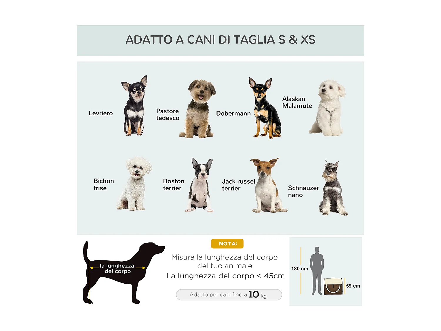 Trasportino per cani e gatti pieghevole con porta e finestre in rete