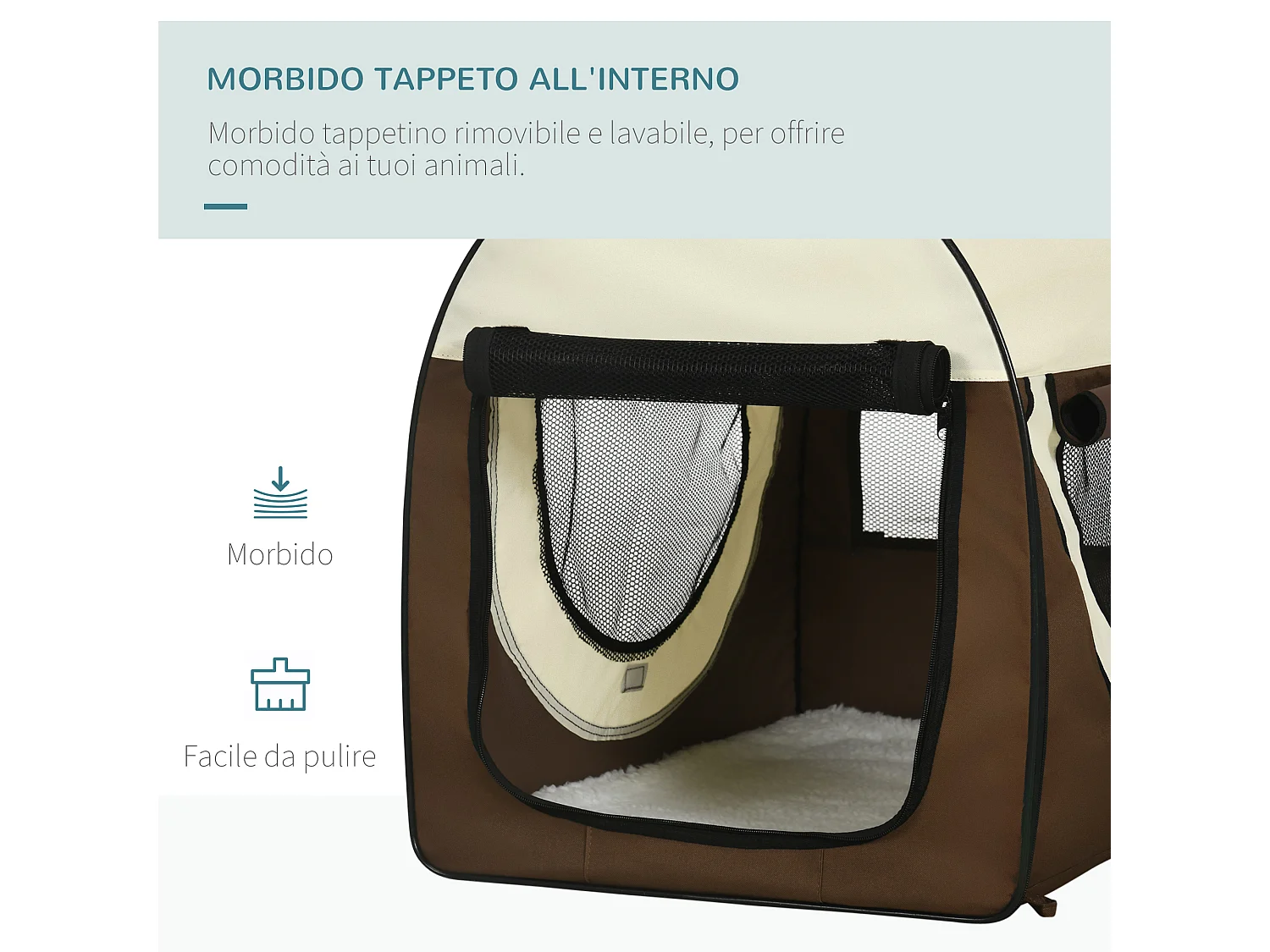 Trasportino per cani e gatti pieghevole con porta e finestre in rete