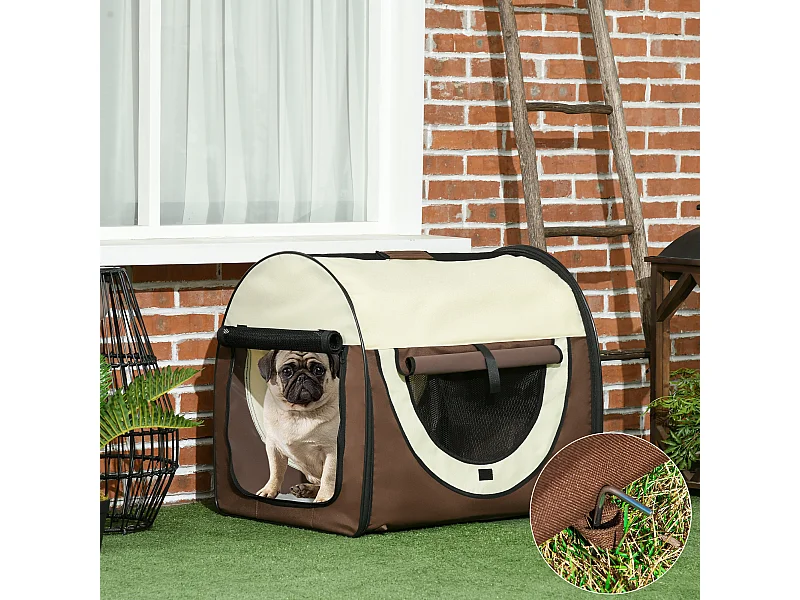 Trasportino per cani e gatti pieghevole con porta e finestre in rete
