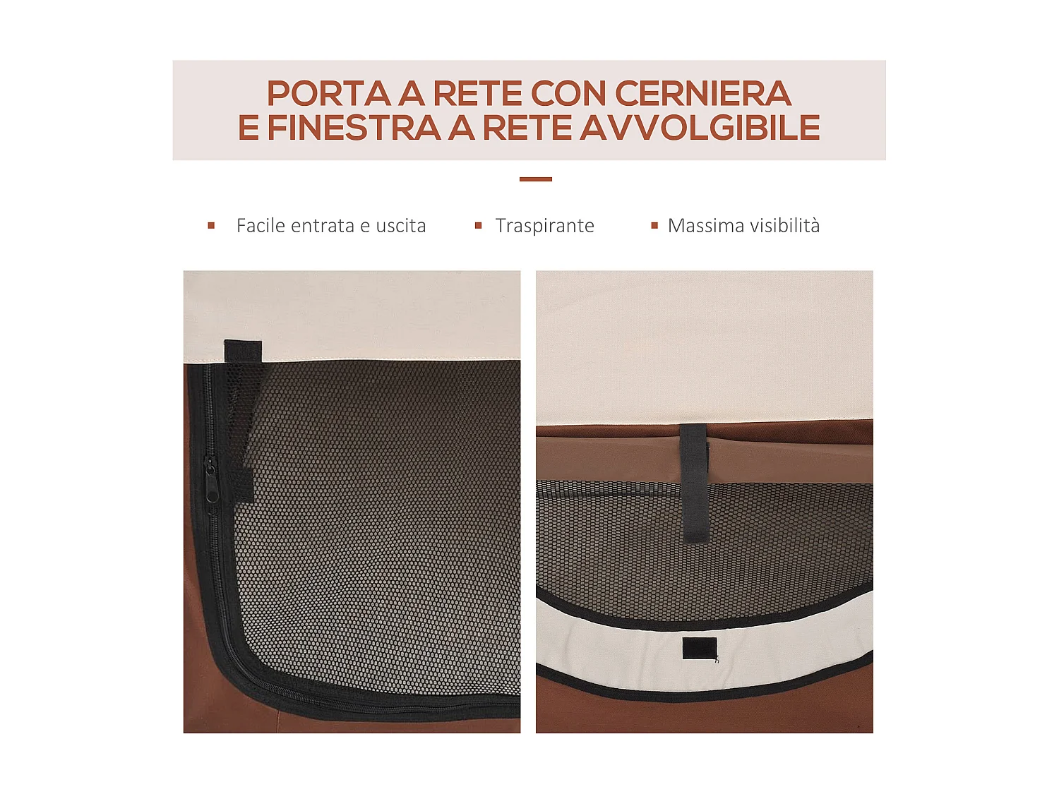 Trasportino per cani e gatti pieghevole e imbottito 61x46x51cm caffè