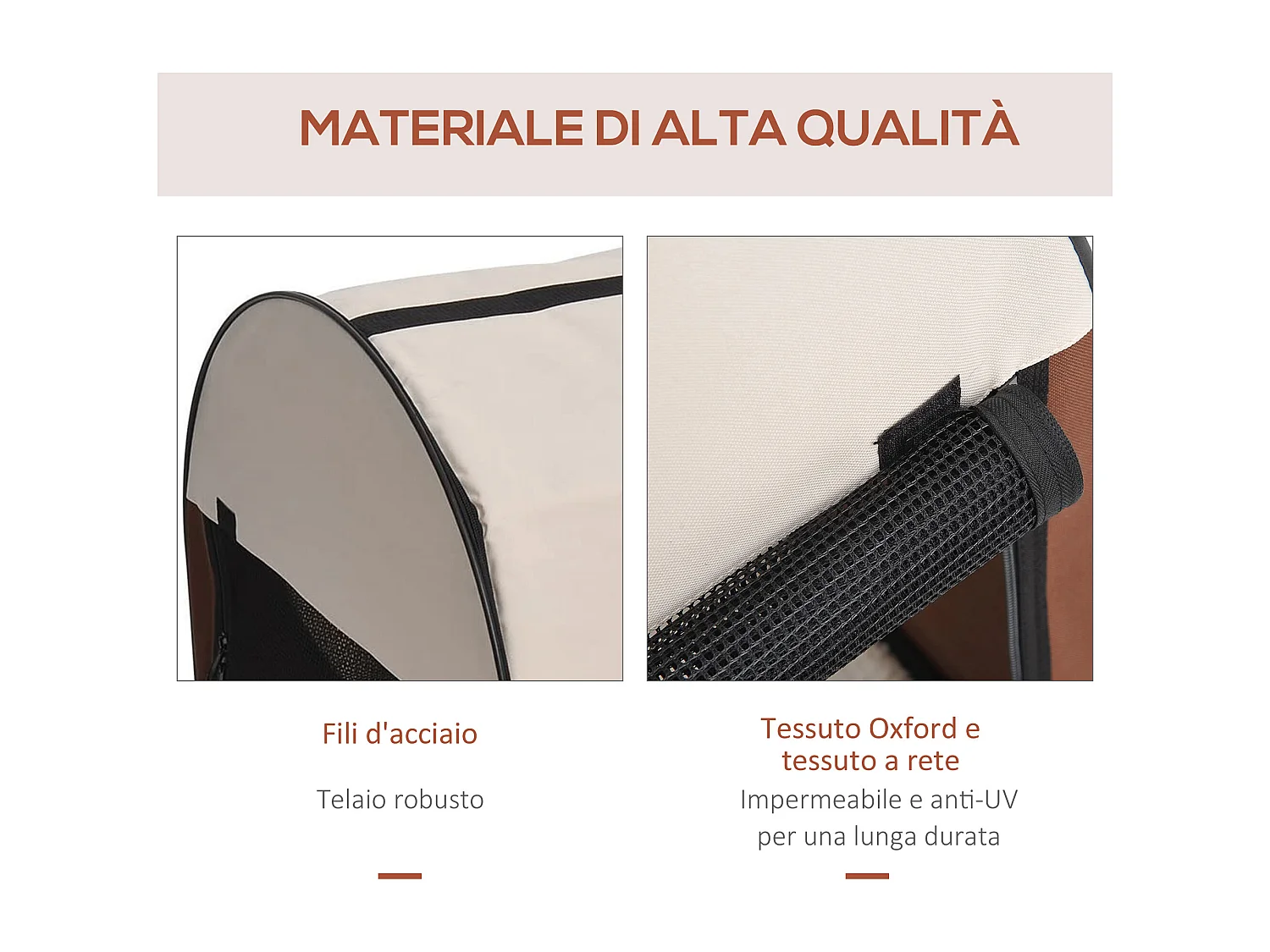 Trasportino per cani e gatti pieghevole e imbottito 61x46x51cm caffè