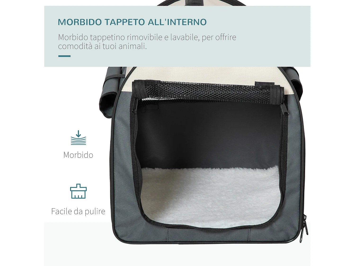 Trasportino per cani e gatti pieghevole in oxford con cuscino rimovibile