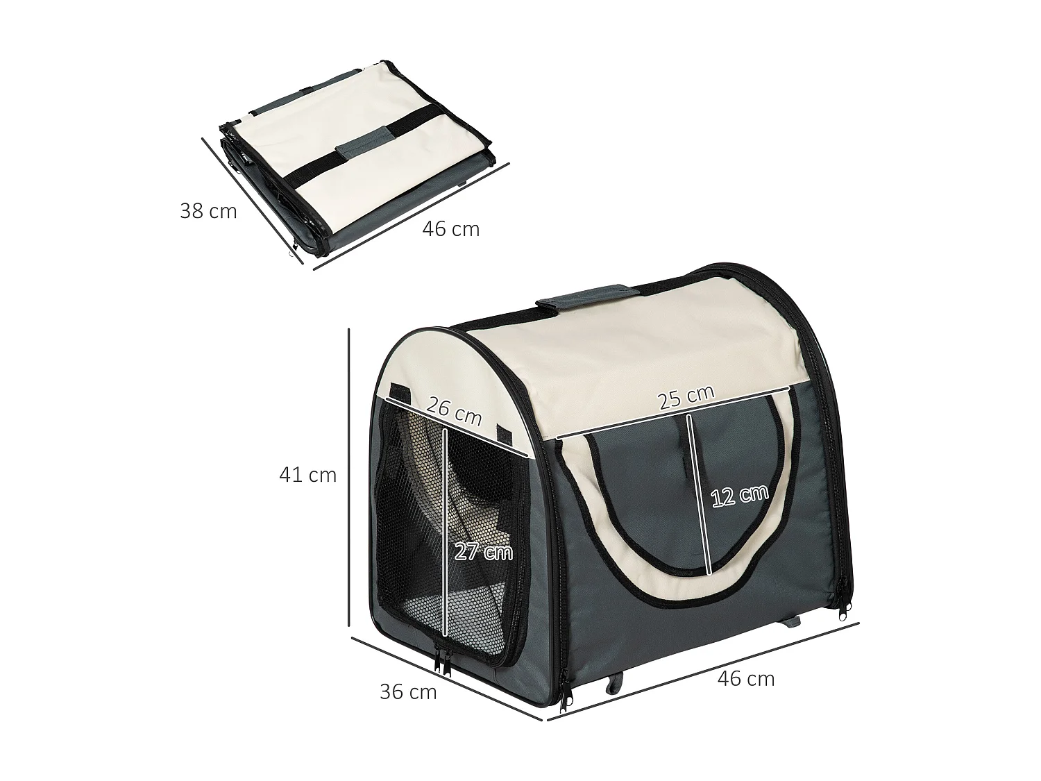Trasportino per cani e gatti pieghevole in oxford con cuscino rimovibile