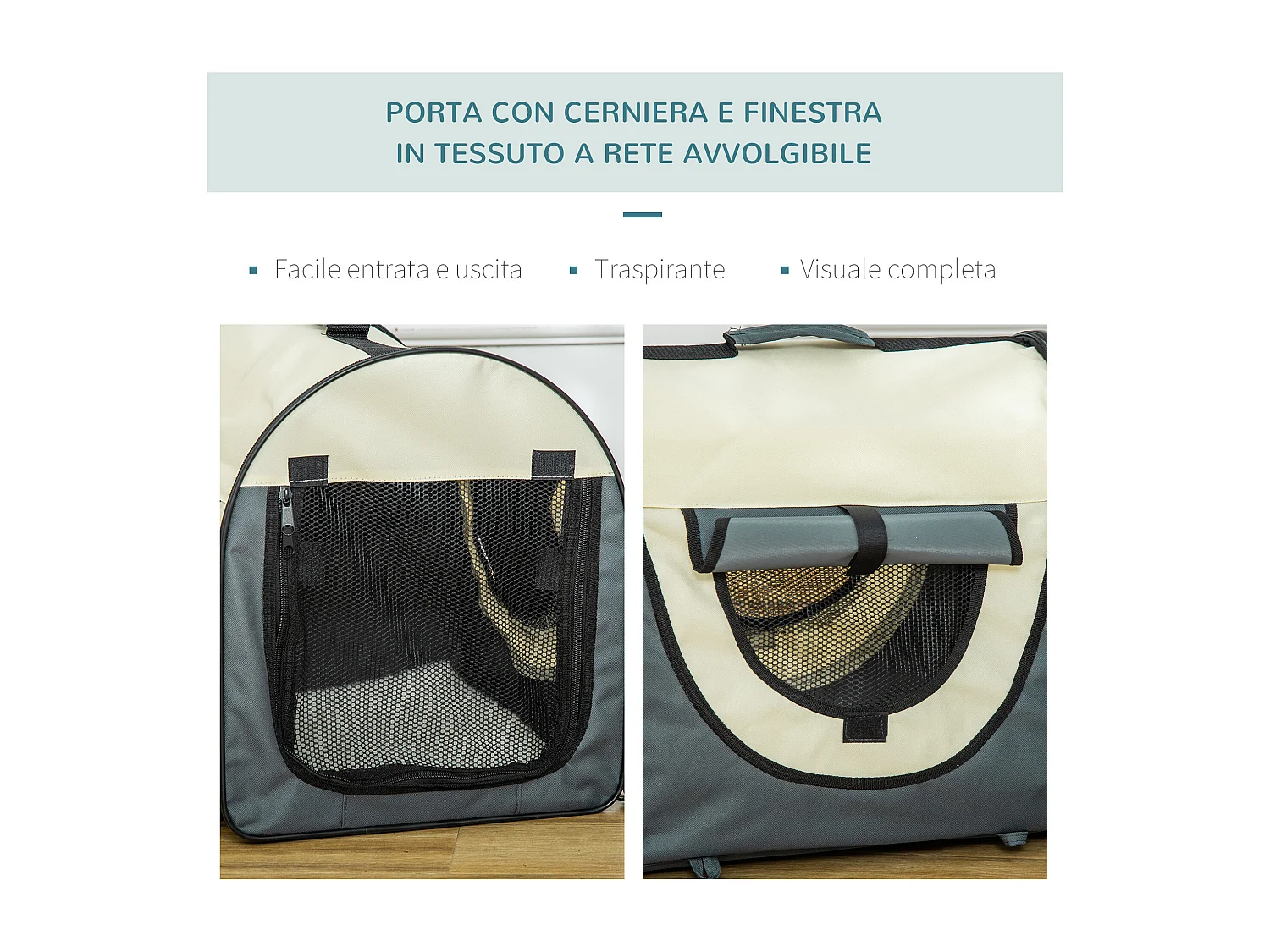 Trasportino per cani e gatti pieghevole in oxford con cuscino rimovibile