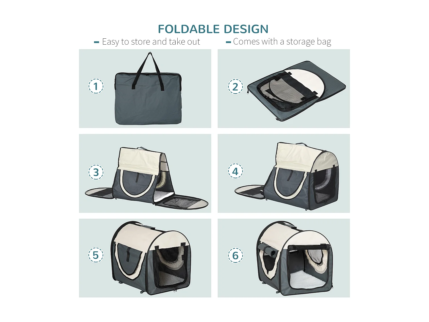 Trasportino per cani e gatti pieghevole in oxford con cuscino rimovibile