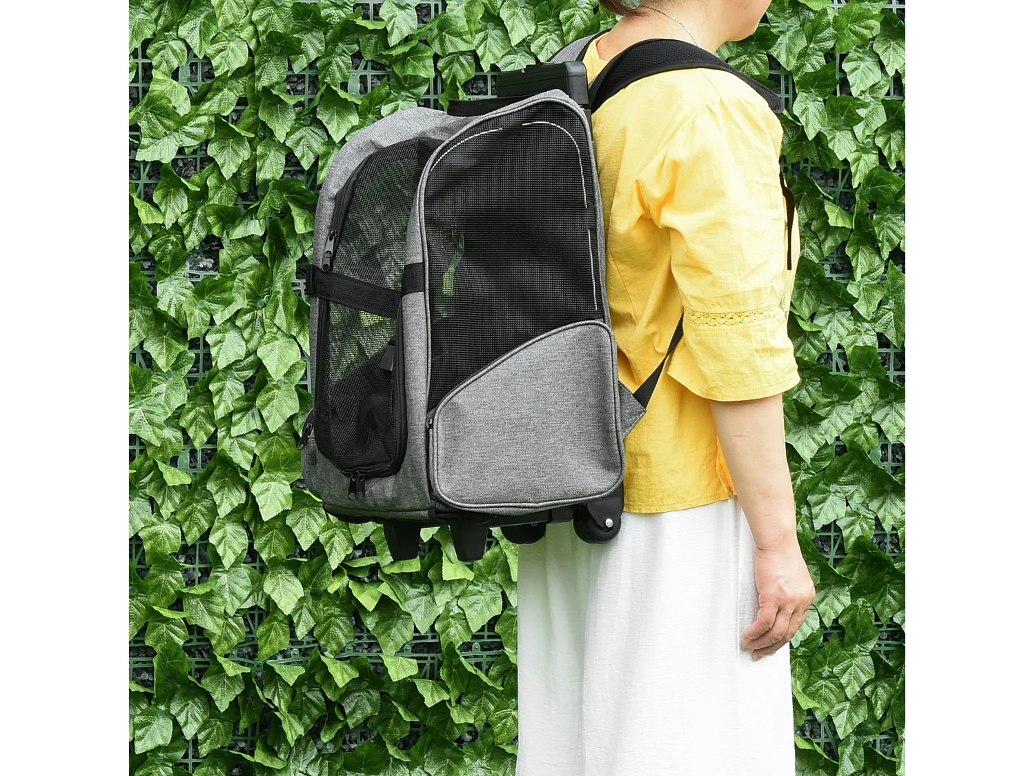 Trasportino zaino per cani e gatti con tasche maniglia telescopica ruote