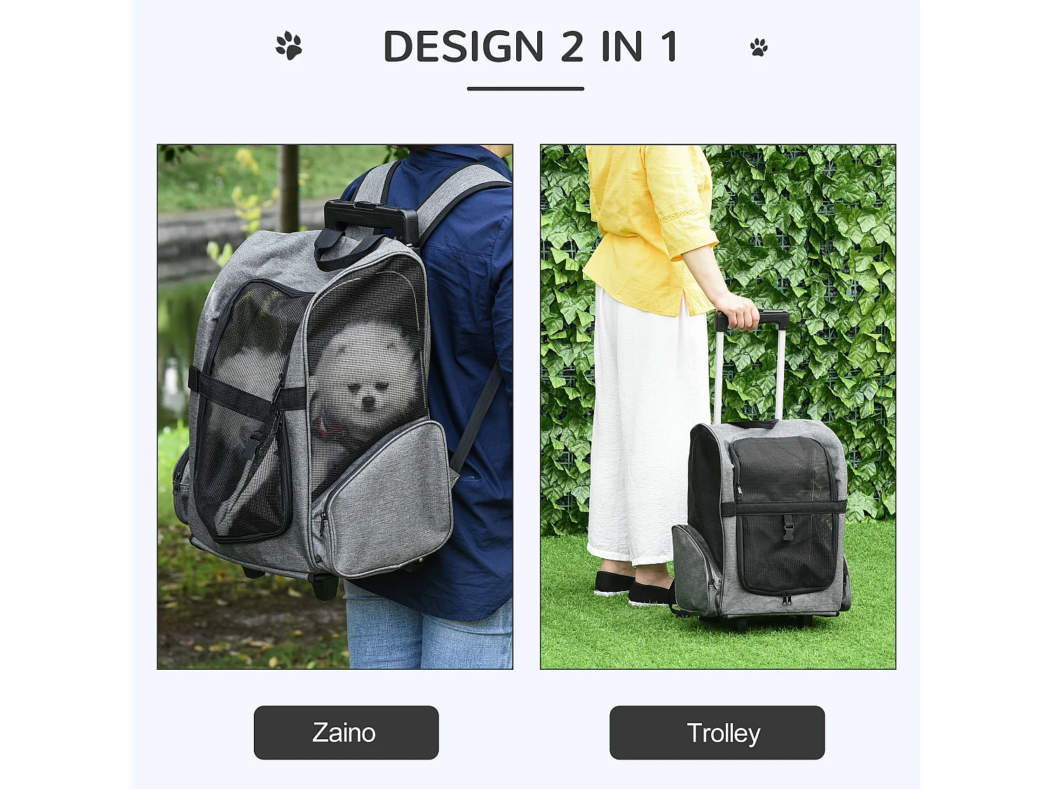 Trasportino zaino per cani e gatti con tasche maniglia telescopica ruote