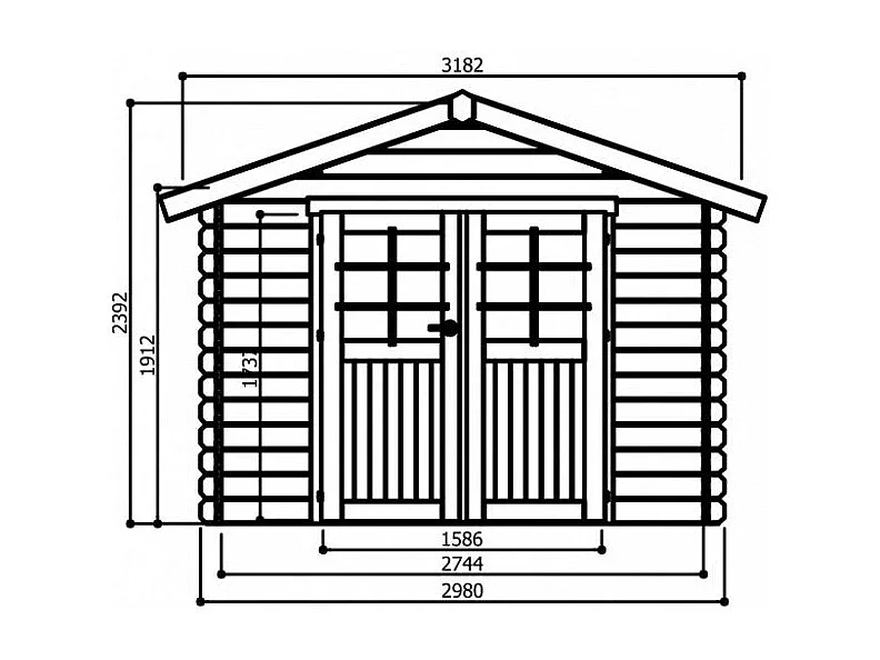 Abri de jardin Chartres - 2,98 x 2,38 m - sapin du Nord certifié - double-porte avec fenêtres