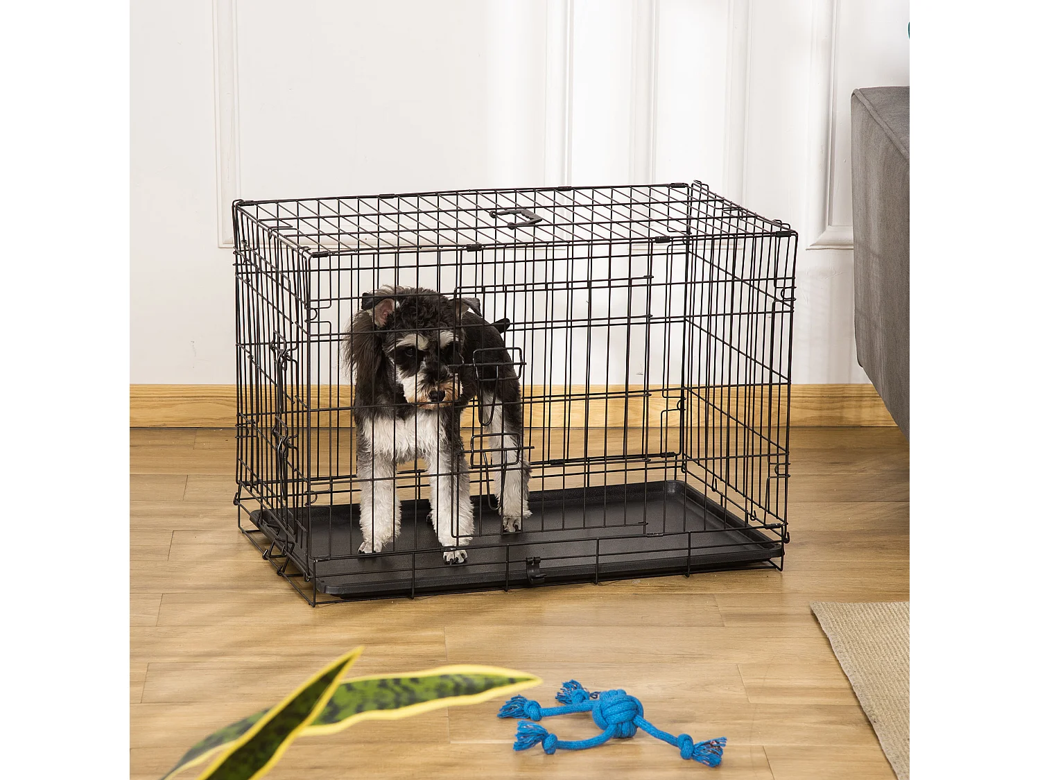 Gabbia per cani e gatti kennel in acciaio doppia apertura e maniglia nero