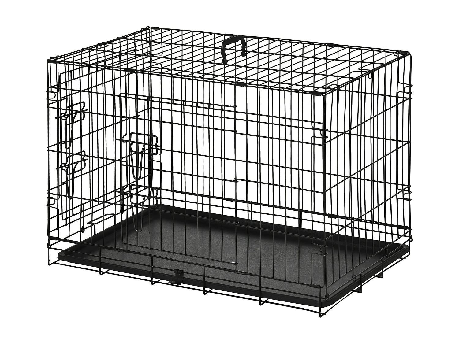 Gabbia per cani e gatti kennel in acciaio doppia apertura e maniglia nero