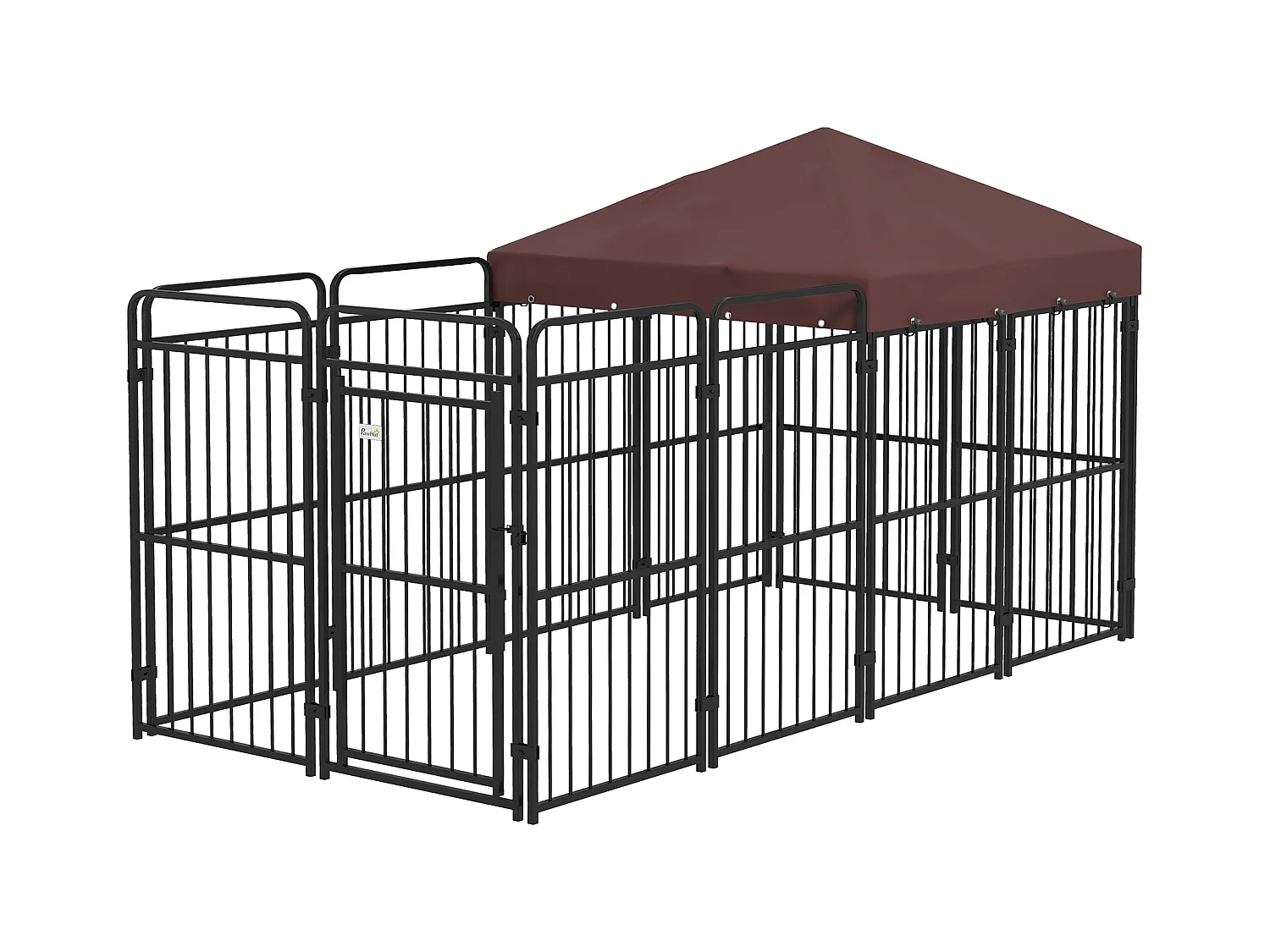 Recinto per cani da esterno in metallo con tetto, 282x141x160.5cm marrone