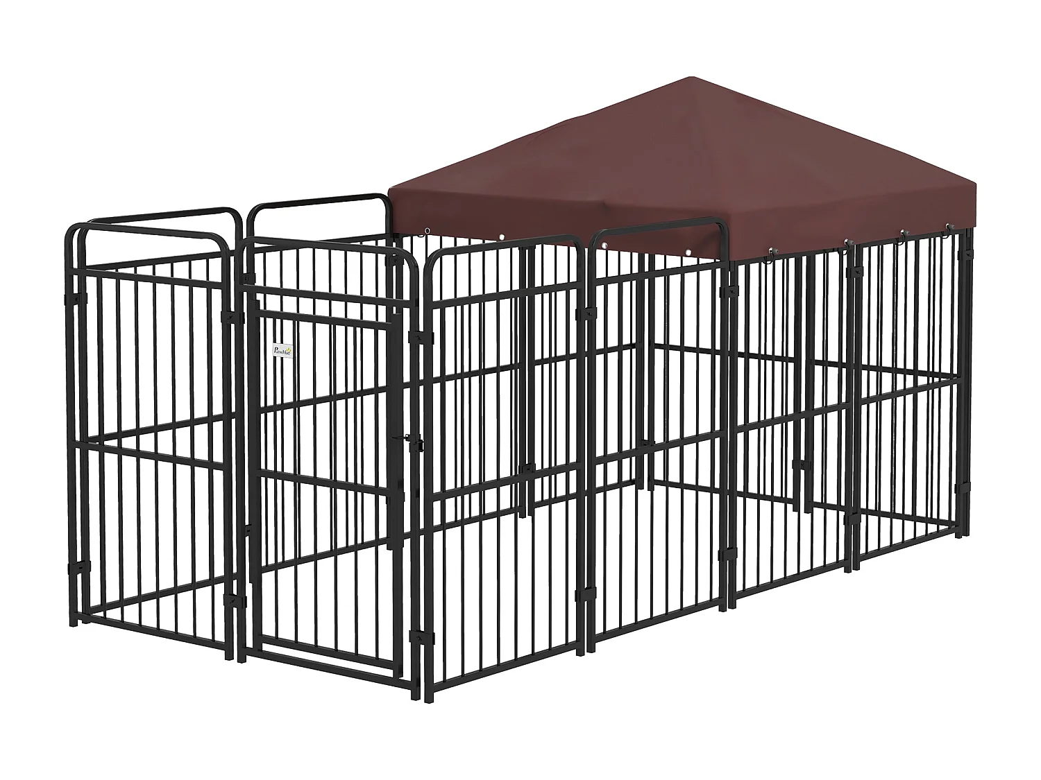Recinto per cani da esterno in metallo con tetto, 282x141x160.5cm marrone