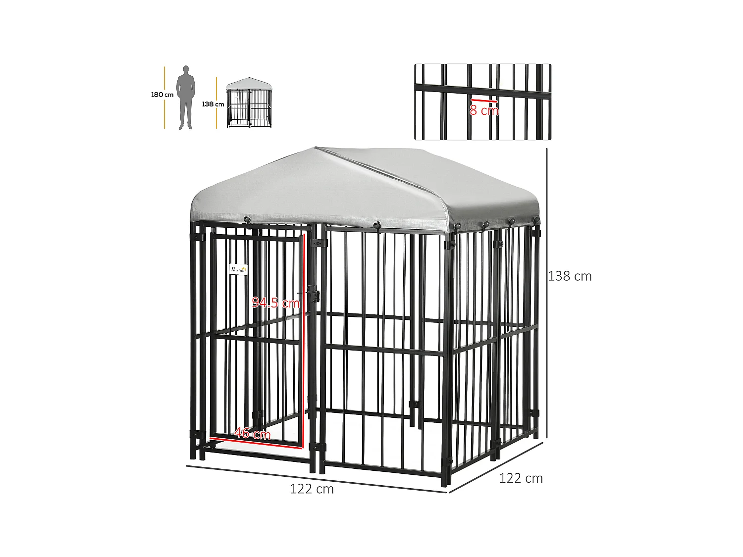 Kennel per cani taglia piccola e media con tettuccio 122x122x138cm