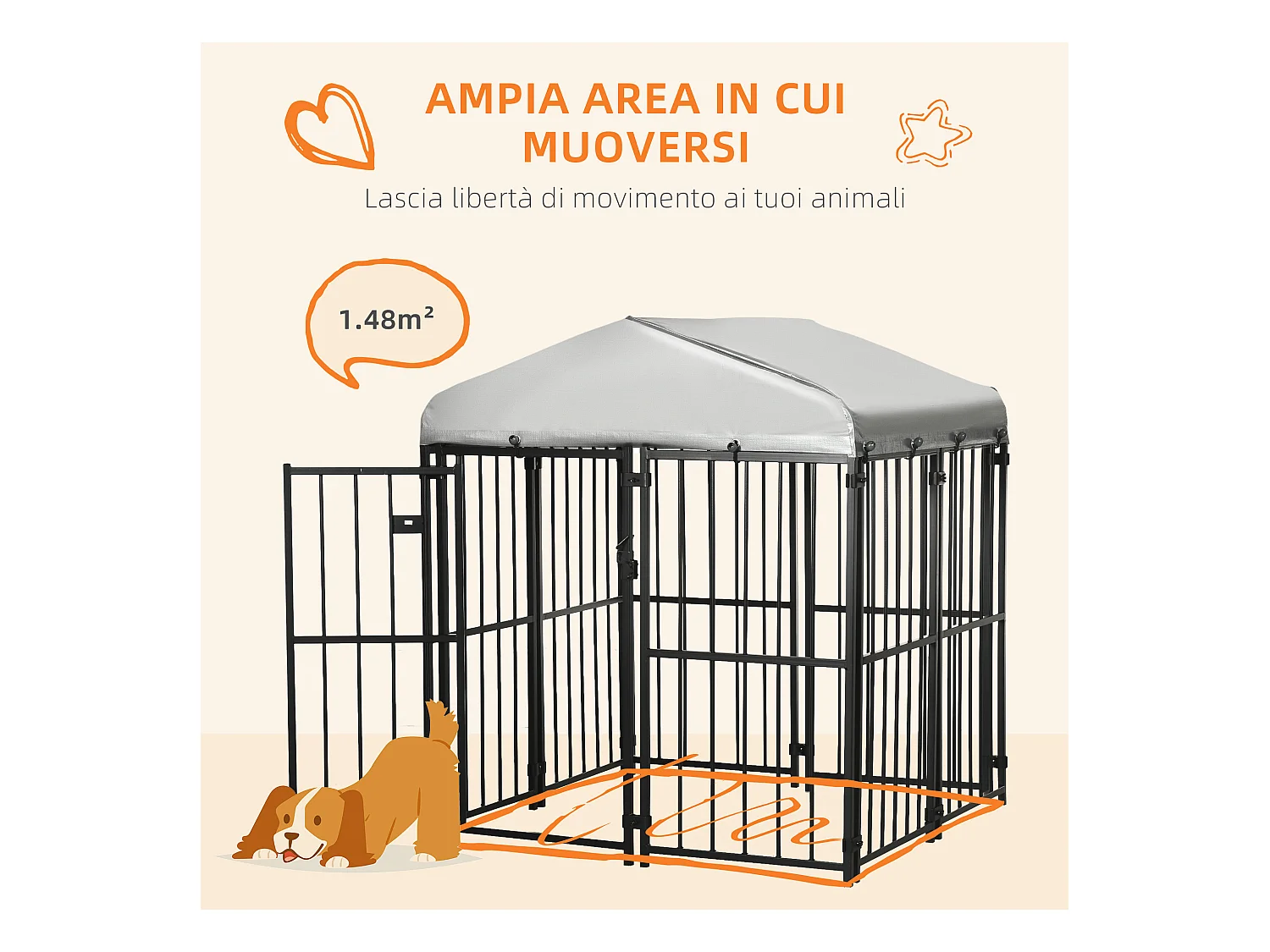 Kennel per cani taglia piccola e media con tettuccio 122x122x138cm