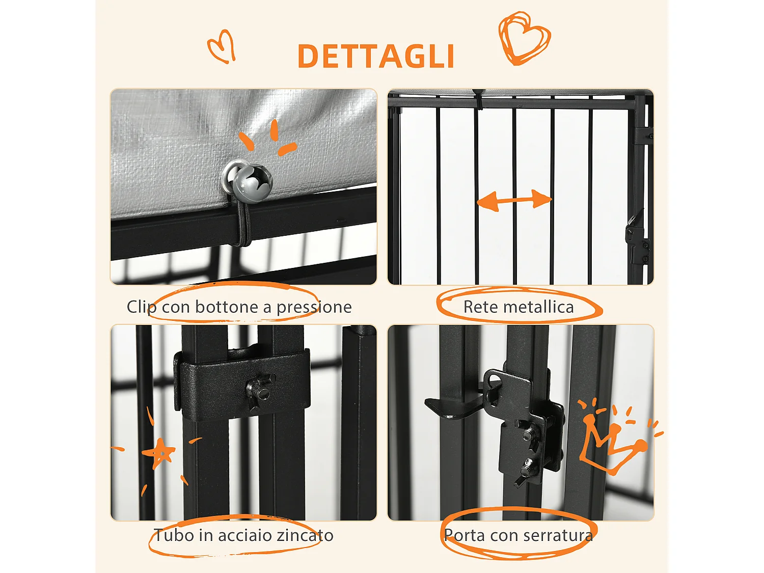 Kennel per cani taglia piccola e media con tettuccio 122x122x138cm