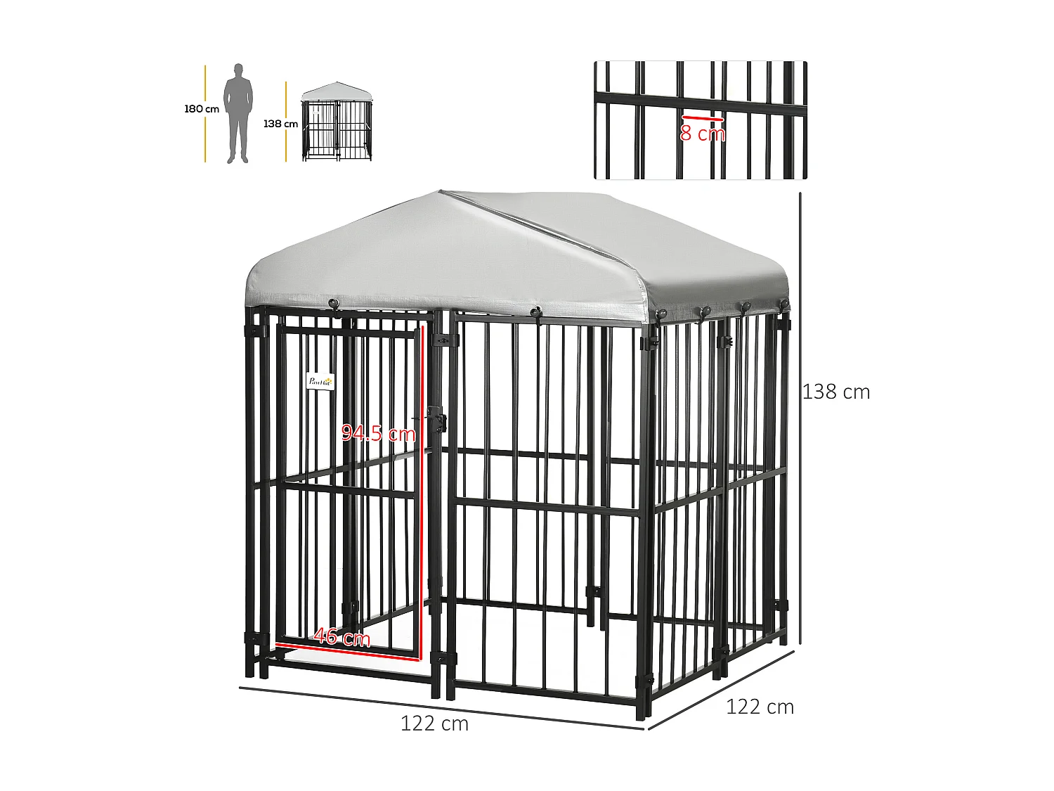 Kennel per cani taglia piccola e media con tettuccio 122x122x138cm