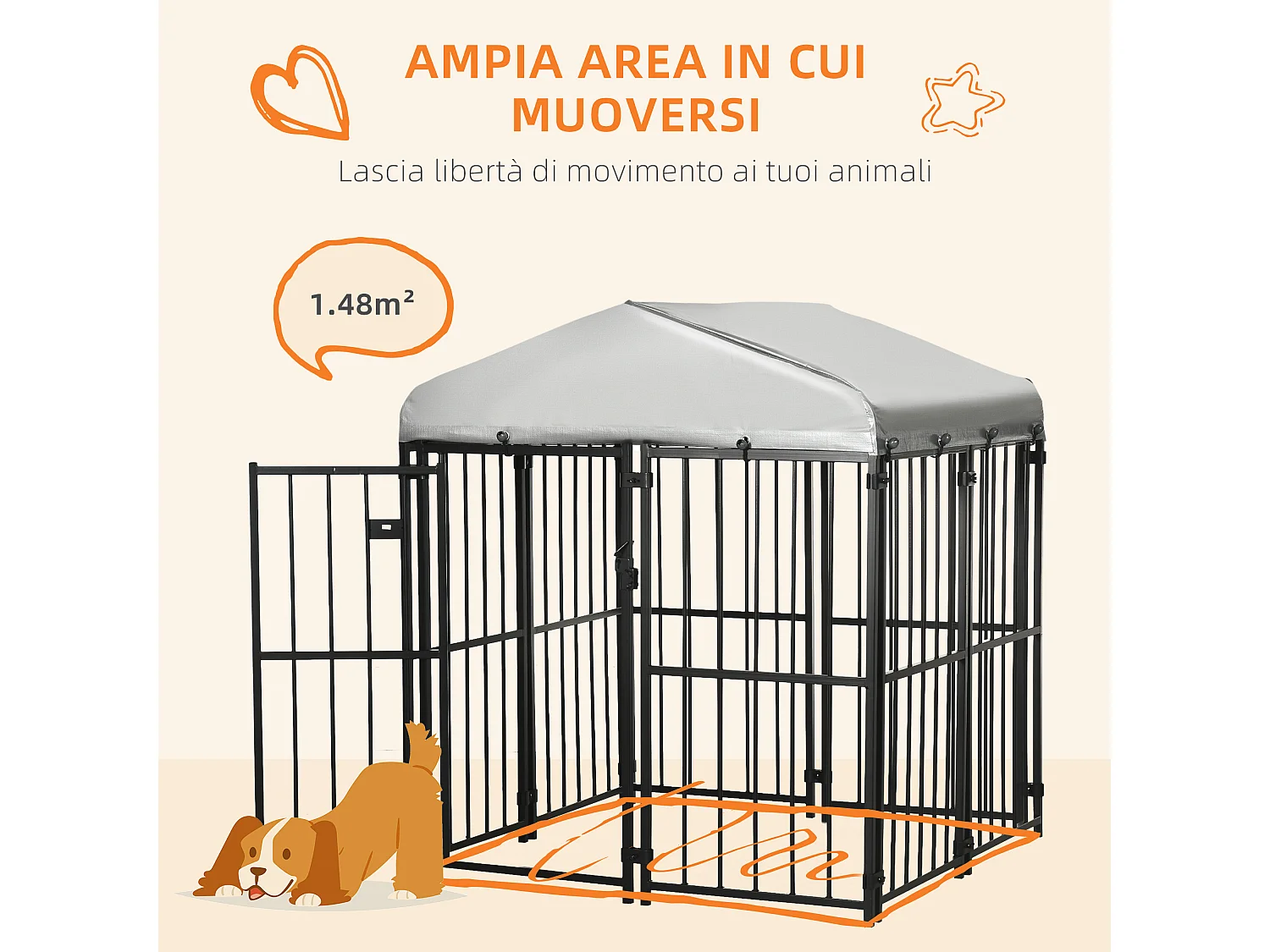 Kennel per cani taglia piccola e media con tettuccio 122x122x138cm