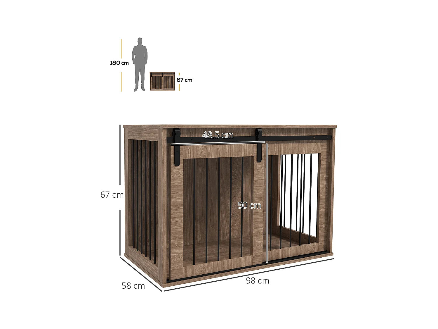 Casetta cani grandi con porta scorrevole per interno in legno 98x58x61cm