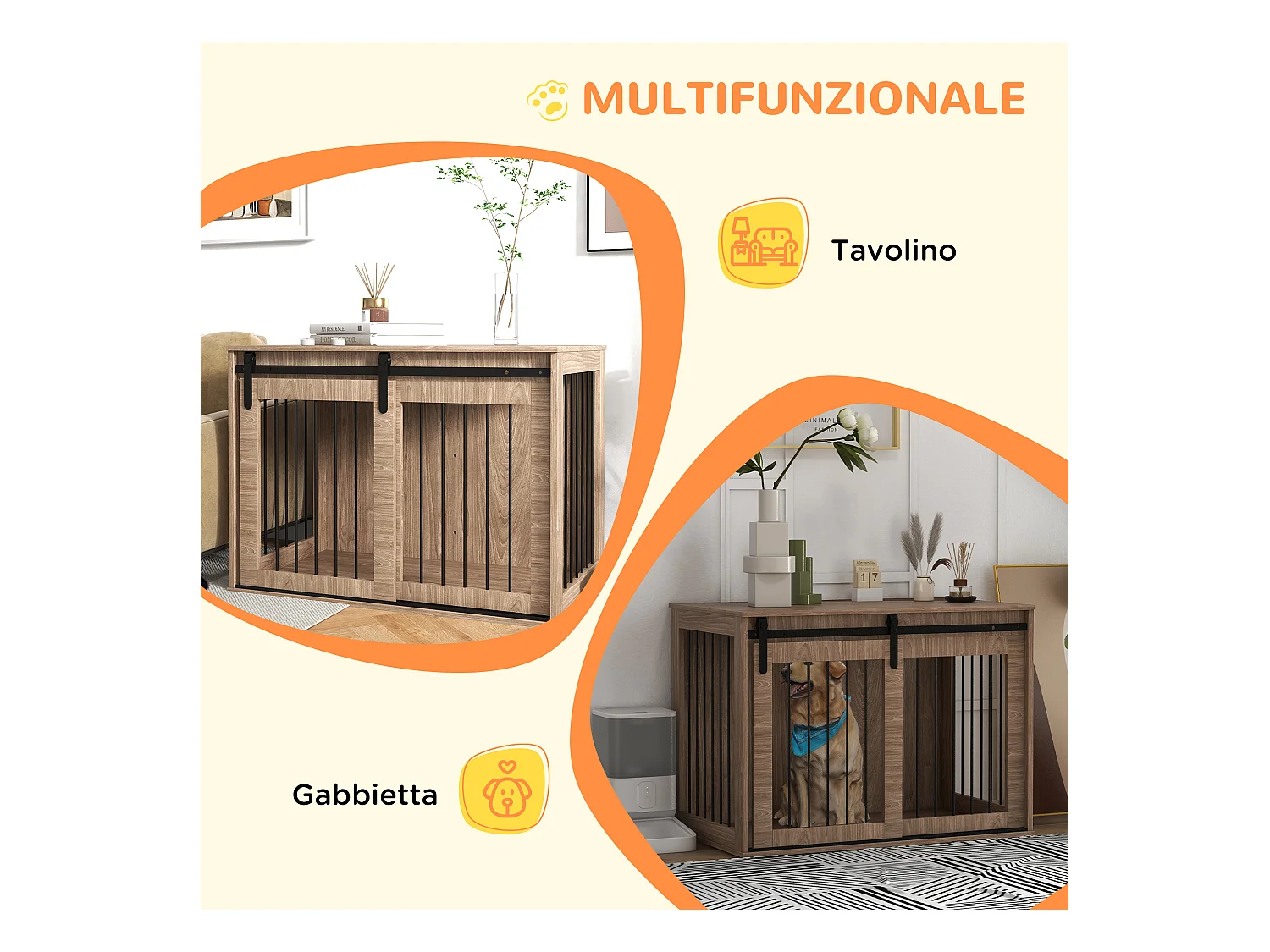 Casetta cani grandi con porta scorrevole per interno in legno 98x58x61cm