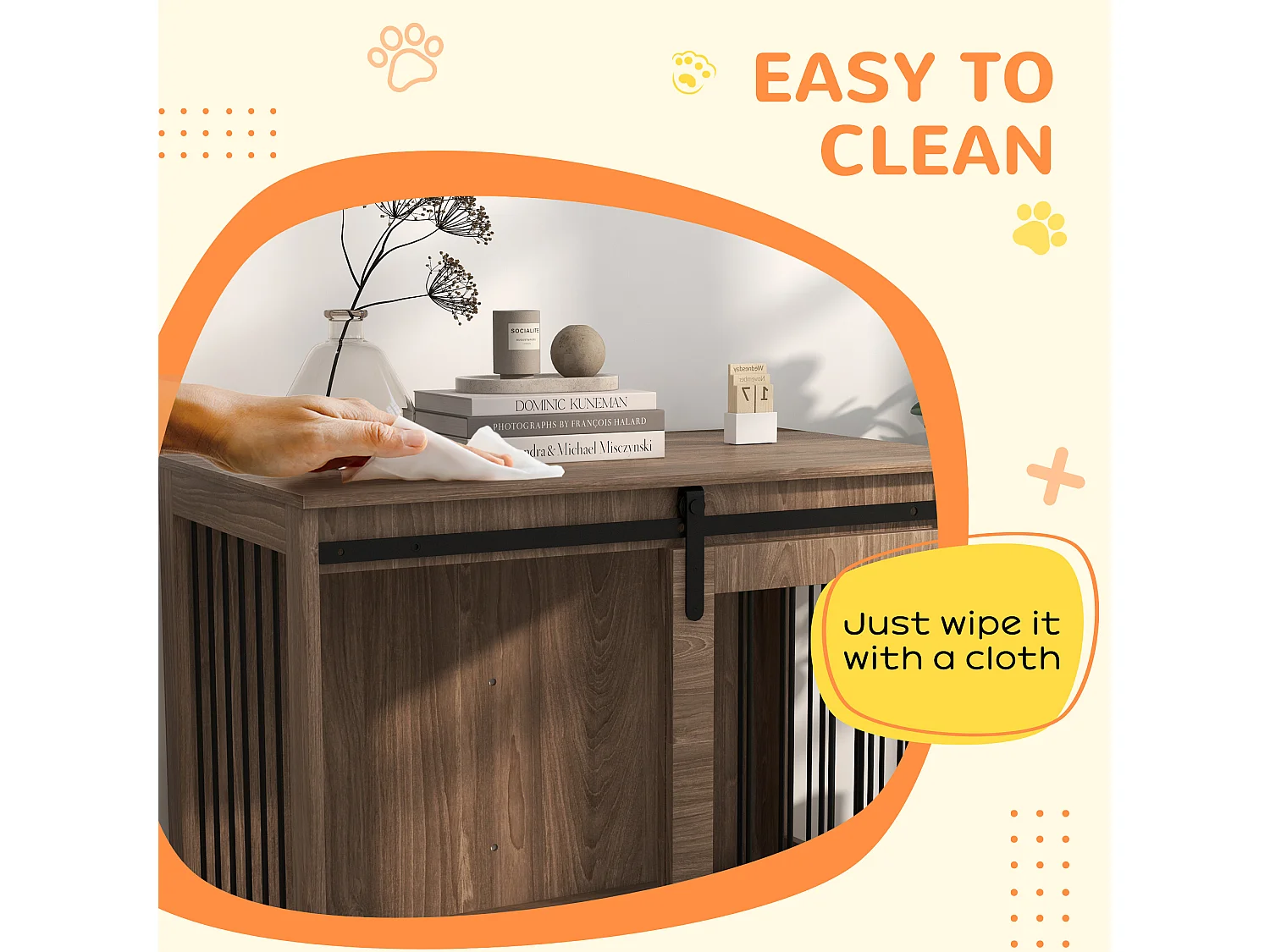 Casetta cani grandi con porta scorrevole per interno in legno 98x58x61cm