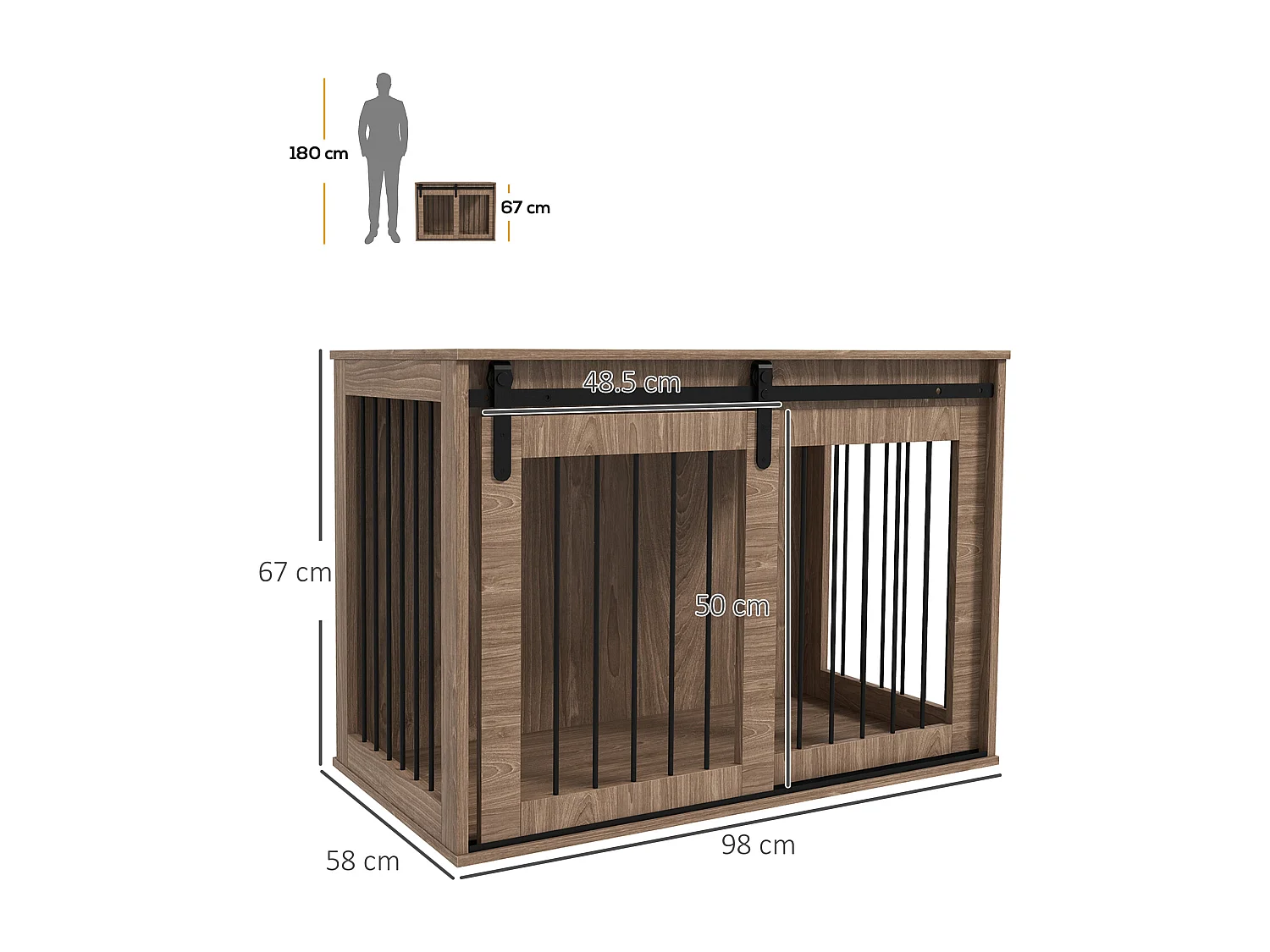 Casetta cani grandi con porta scorrevole per interno in legno 98x58x61cm