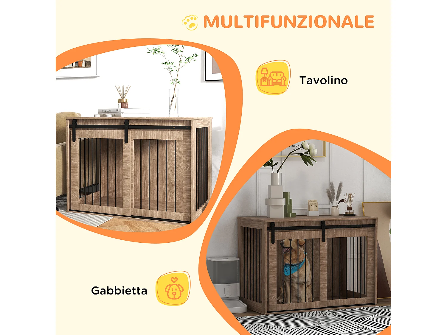 Casetta cani grandi con porta scorrevole per interno in legno 98x58x61cm