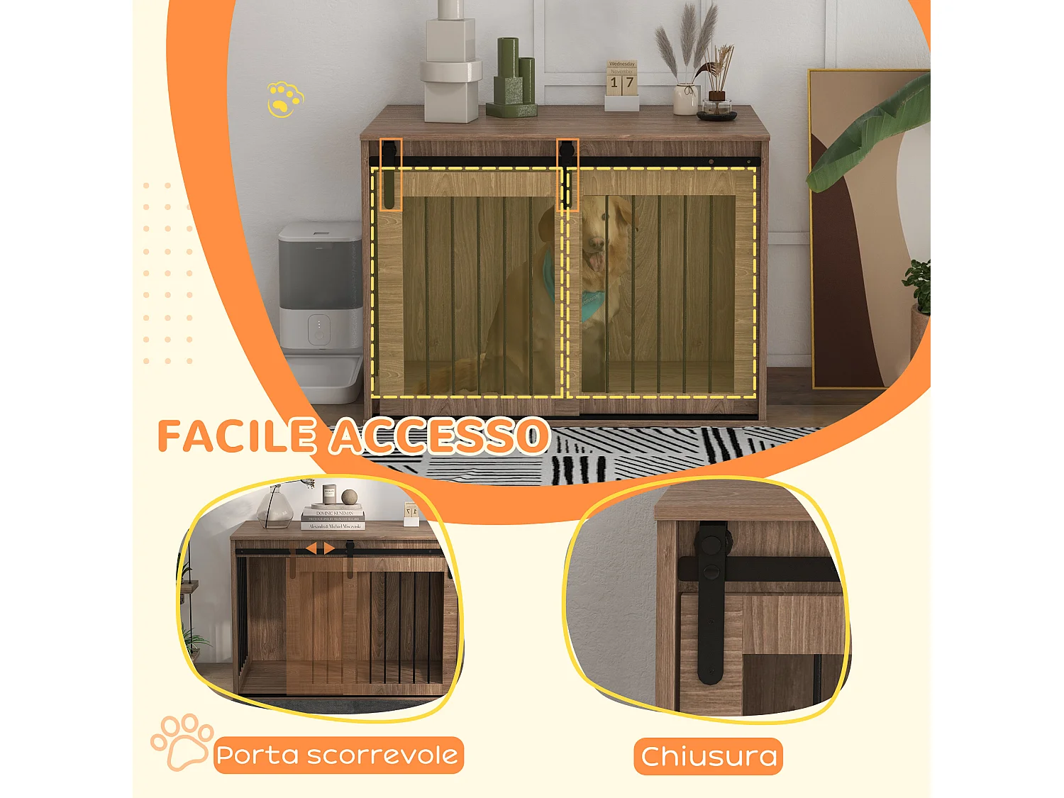 Casetta cani grandi con porta scorrevole per interno in legno 98x58x61cm