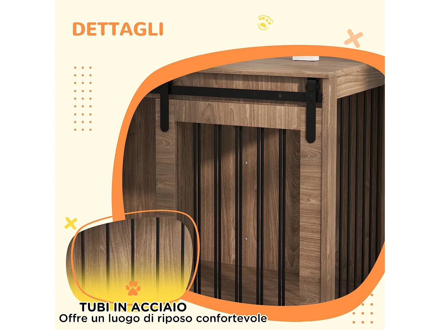 Casetta cani grandi con porta scorrevole per interno in legno 98x58x61cm