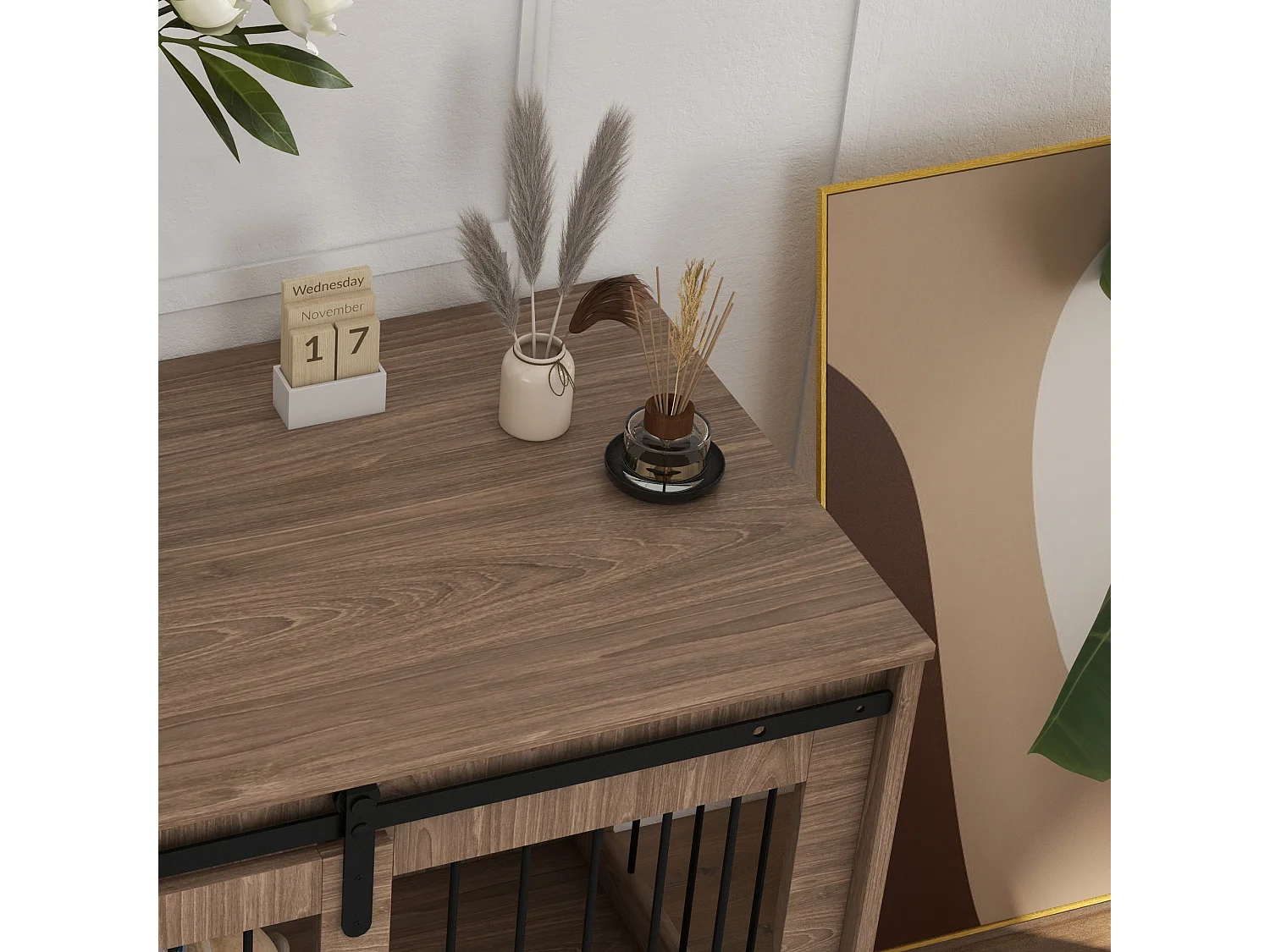 Casetta cani grandi con porta scorrevole per interno in legno 98x58x61cm