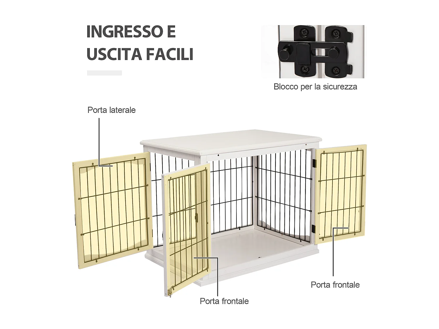 Casetta per cani fino 30kg da interno in legno e metallo bianco