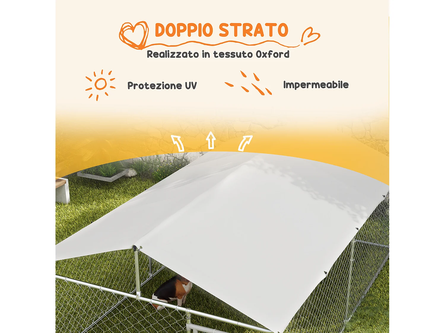 Recinto cani grandi fino 30kg per esterno con tetto anti-uv 4x2.3x1.5m