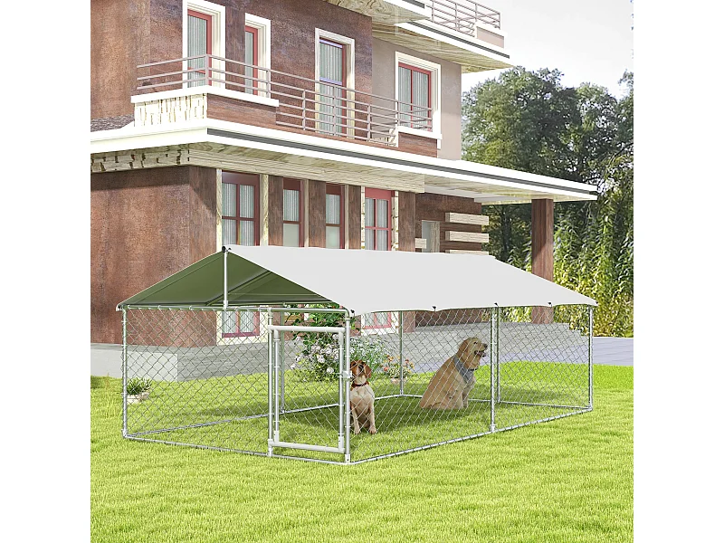 Recinto cani grandi fino 30kg per esterno con tetto anti-uv 4x2.3x1.5m