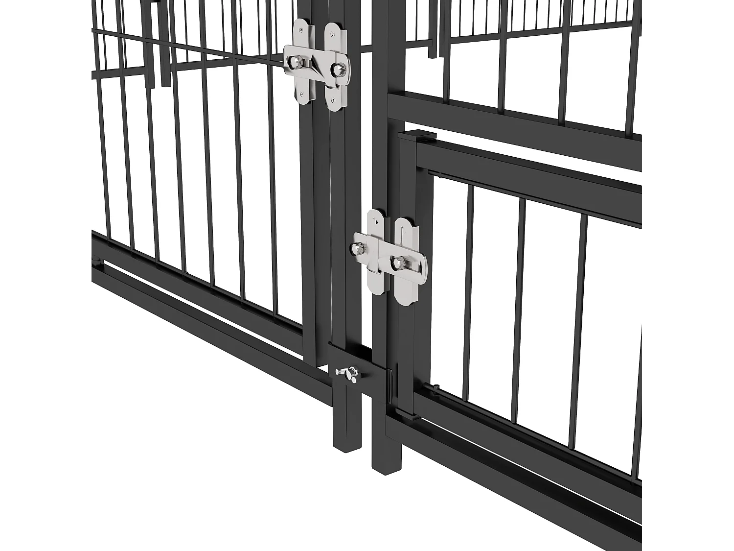 Recinto per cani in metallo con porticina per ciotole nero e marrone