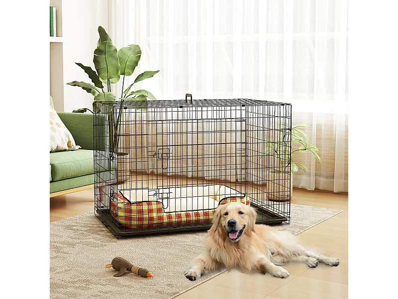 Gabbia per cani e gatti kennel pieghevole con 2 porte e maniglia nero