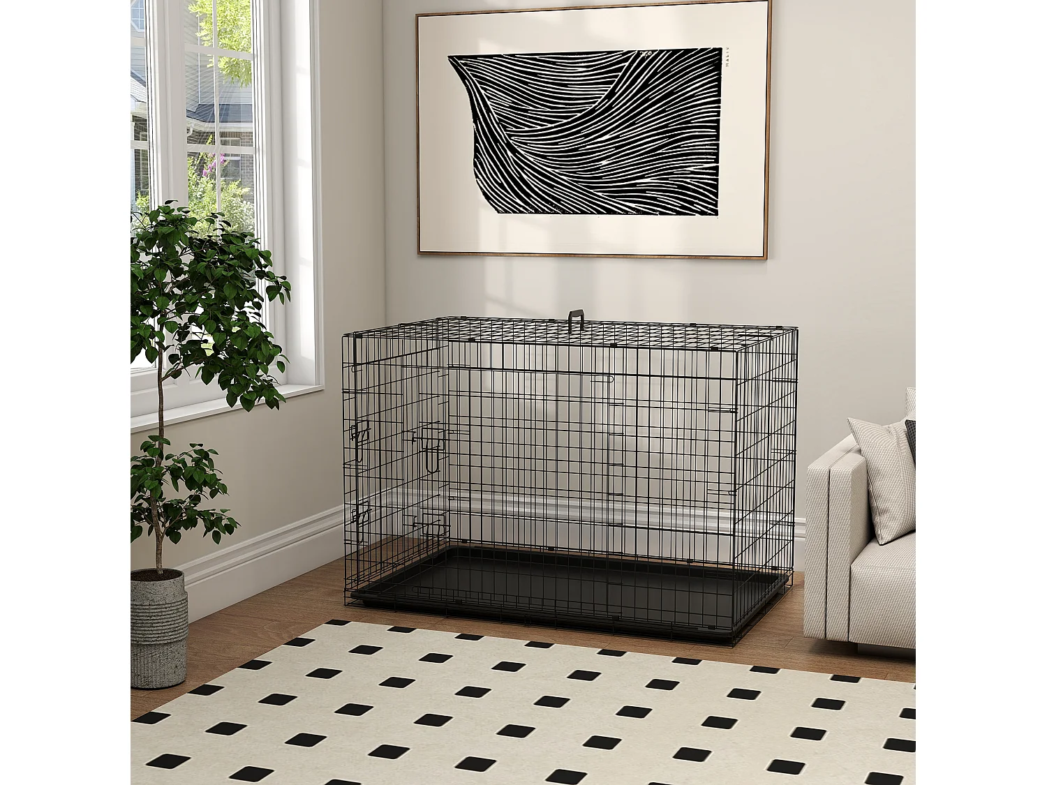 Gabbia per cani e gatti kennel pieghevole con 2 porte e maniglia nero