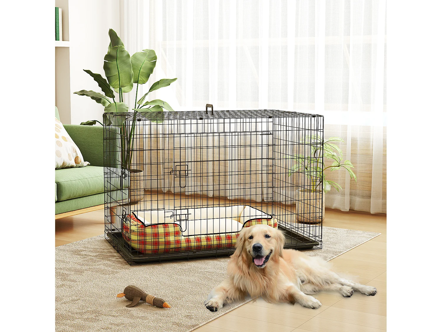 Gabbia per cani e gatti kennel pieghevole con 2 porte e maniglia nero